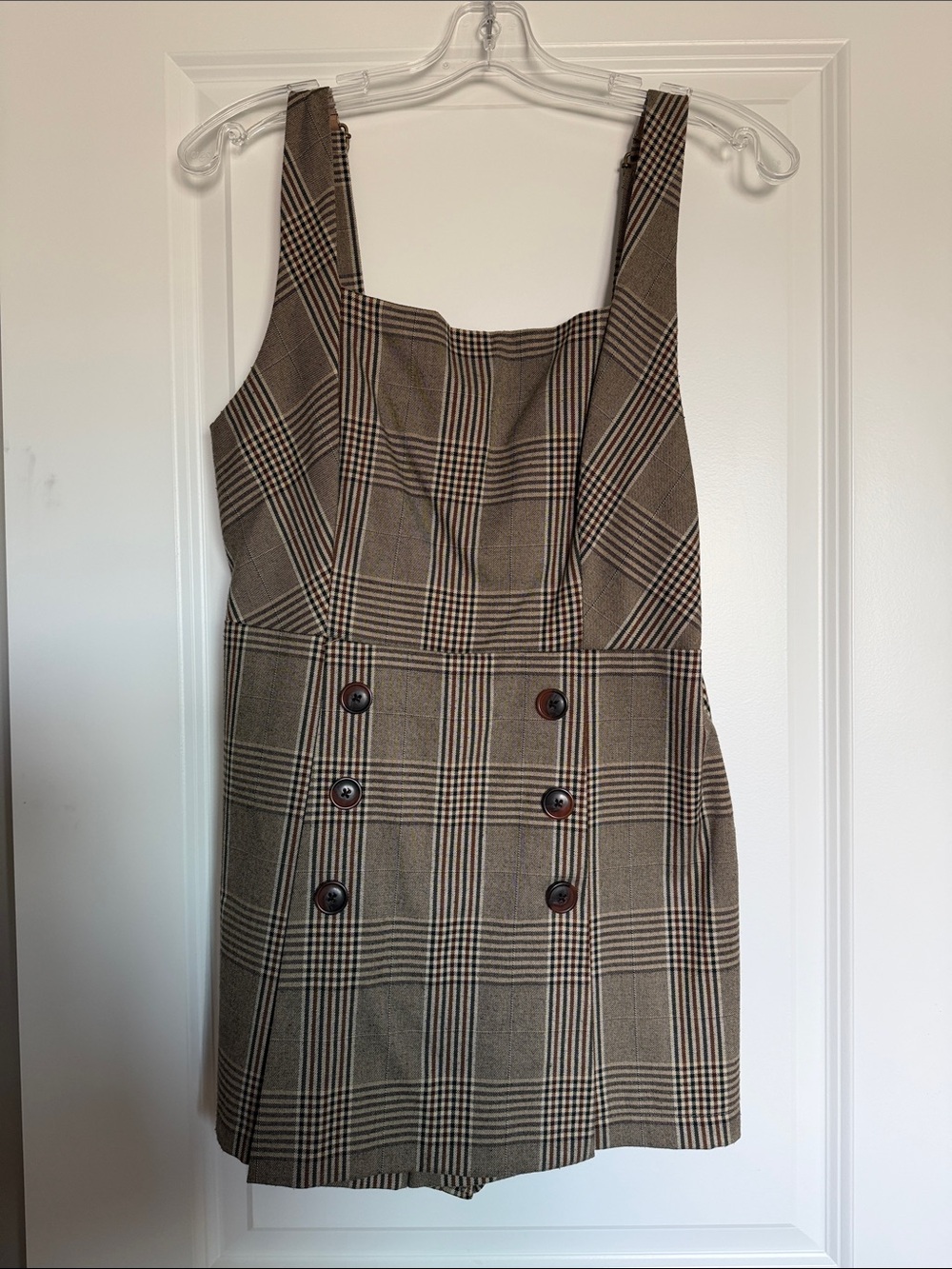 Urban Outfitters Brown Plaid Pinafore Romper